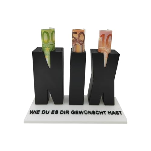 FloraVigo NIX Geschenk, Geldgeschenk NIX / 3D Buchstaben mit Löchern für Geldscheine, Geldgeschenk zum Geburtstag, Nichts als Geldgeschenk/Kein Geschenk Idee FloraVigo NIX Geschenk, Geldgeschenk NIX / 3D Buchstaben mit Löchern für Geldscheine, Geldgeschenk zum Geburtstag, Nichts als Geldgeschenk/Kein Geschenk Idee von FloraVigo