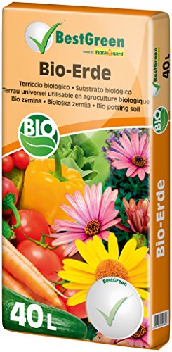 BestGreen Bio-Erde 40 L - torfreduzierte Universalerde - für Zierpflanzen, Gartenpflanzen und Gemüse - mit Bio-Dünger - mit Kompost und Bio-Holzfaser von Floragard