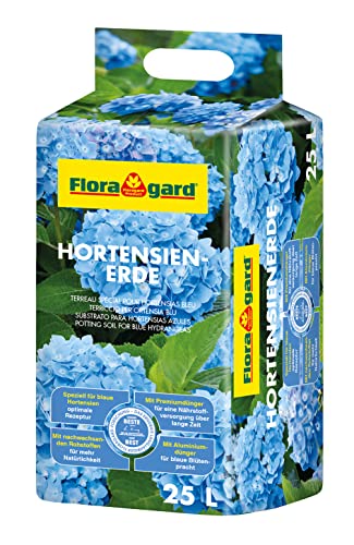 Floragard Hortensienerde blau 25 L - zum Pflanzen und Umtopfen - für Beet- und Kübelbepflanzung - für Blaue Hortensien - mit Tongranulat von Floragard
