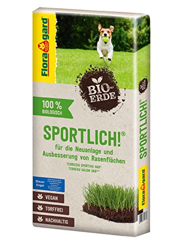 Floragard Bio-Erde Sportlich 1x40 Liter - zur Neuanlage, Pflege und Ausbesserung von Rasenflächen - torffrei und vegan von Floragard