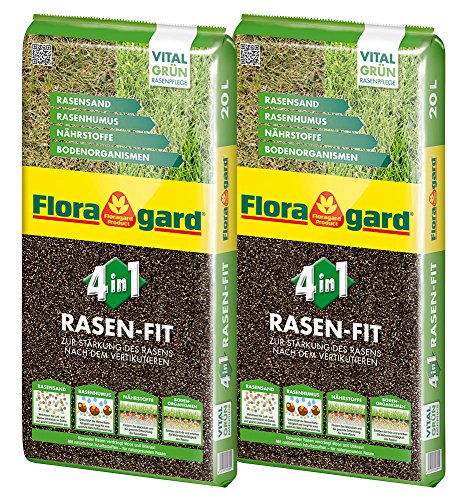Floragard 4 in 1 Rasen-Fit 2x20 L für 20 m² • Rasenerde • Rasensubstrat zur Neuanlage • zur Ausbesserung und Pflege des Rasens • zum Topdressing nach dem Vertikutieren von Floragard