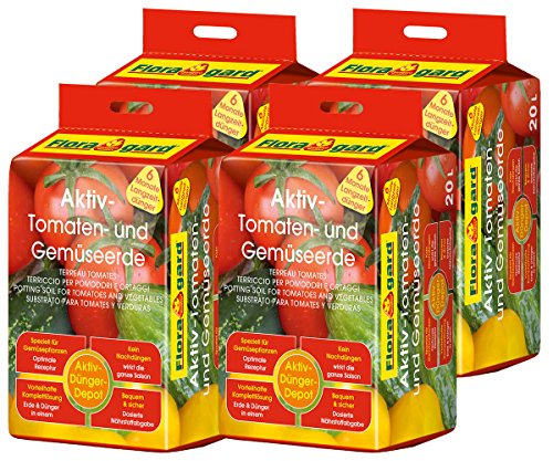 Floragard 4 x Aktiv-Tomaten-und Gemüseerde 20 Liter Blumenerde, erdfarben, 80 Liter von Floragard