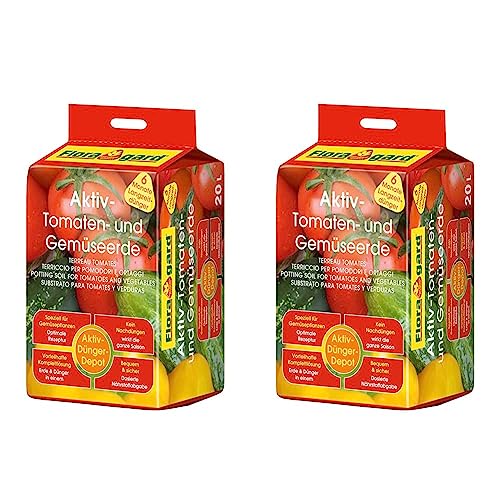 Floragard Aktiv-Tomaten-und Gemüseerde 20 Liter Blumenerde, erdfarben (Packung mit 2) von Floragard