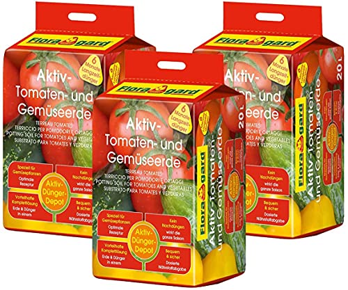 Floragard Aktiv Tomaten & Gemüseerde mit Guano und Langzeitdünger, 60L (3x20L) von Floragard