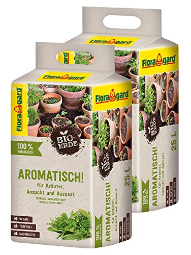 Floragard Bio-Erde Aromatisch 2x25 Liter- für Anzucht und Aussaat sowie für Kräuter - torffrei und vegan von Floragard