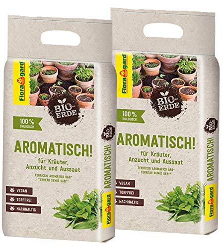 Floragard Bio-Erde Aromatisch 2x3 Liter - für Anzucht und Aussaat sowie für Kräuter - torffrei und vegan von Floragard