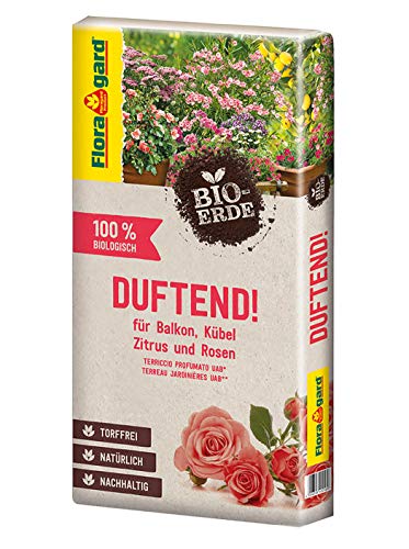 Floragard Bio-Erde Duftend 1x40 Liter - für Rosen, Balkonpflanzen, Kübelpflanzen und Zitruspflanzen - torffrei und bio von Floragard
