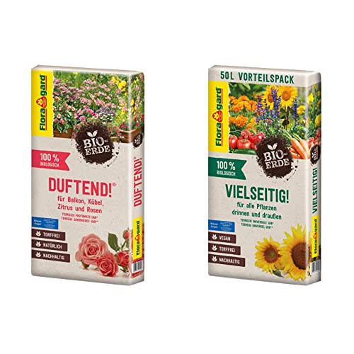 Floragard Bio-Erde Duftend 1x40 Liter - torffrei und Bio & Bio-Erde Vielseitig 1x50 Liter - Universalerde für alle Pflanzen drinnen und draußen - torffrei und vegan von Floragard