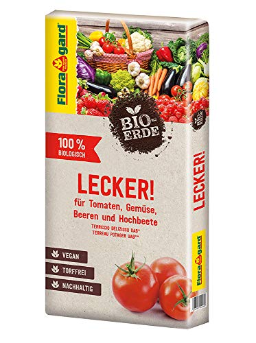 Floragard Bio-Erde Lecker 20 Liter - Gemüseerde für Hochbeete, Tomaten, Chili, Beeren, Gurken, Kräuter - torffrei und vegan von Floragard