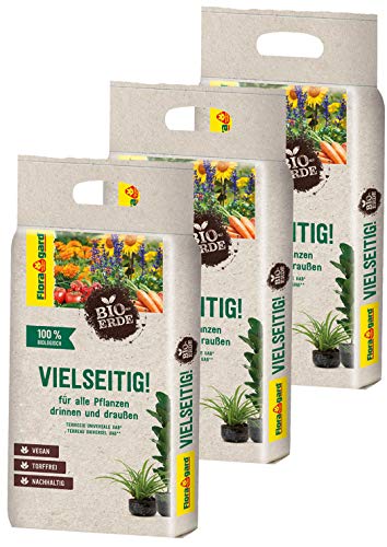 Floragard Bio-Erde Vielseitig 3x3 Liter - Universalerde für alle Pflanzen drinnen und draußen - torffrei und vegan von Floragard