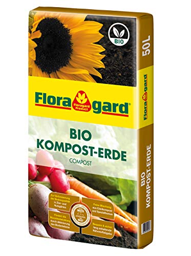 Floragard Bio Kompost-Erde 50 Liter – Pflanzerde für Blumen, Gemüse und Gehölze – mit Bio-Dünger - Gartenerde von Floragard