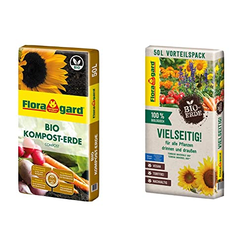 Floragard Bio Kompost-Erde 50 Liter – Pflanzerde für Blumen, Gemüse und Gehölze & Bio-Erde Vielseitig 1x50 Liter - Universalerde für alle Pflanzen drinnen und draußen - torffrei und vegan von Floragard