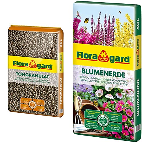 Floragard Blähton Tongranulat zur Drainage 25 L • Hydrokultursubstrat • für Pflanzkästen, Kübel oder Töpfe • Drainagematerial & Blumenerde, 40 Liter von Floragard