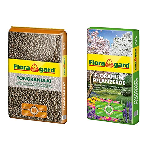 Floragard Blähton Tongranulat zur Drainage 25 L & Florahum Pflanzerde 70 L • Universalerde • für Blumenbeete, Stauden, Sträucher, Gehölze und andere Gartenpflanzen von Floragard