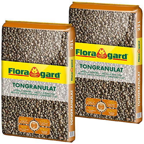 Floragard Blähton Tongranulat zur Drainage 2x25 L • Hydrokultursubstrat • für Pflanzkästen, Kübel oder Töpfe • Drainagematerial • 50 L von Floragard