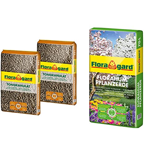 Floragard Blähton Tongranulat zur Drainage 2x25 L & Florahum Pflanzerde 70 L • Universalerde • für Blumenbeete, Stauden, Sträucher, Gehölze und andere Gartenpflanzen von Floragard