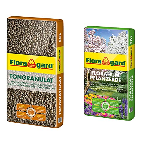 Floragard Blähton Tongranulat zur Drainage & Florahum Pflanzerde 70 L • Universalerde • für Blumenbeete, Stauden, Sträucher, Gehölze und andere Gartenpflanzen von Floragard