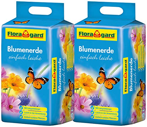 Floragard Blumenerde leicht 2x25 L - Universalerde für Zimmerpflanzen, Balkon- und Kübelpflanzen - mit Langzeitdünger - 50 Liter von Floragard