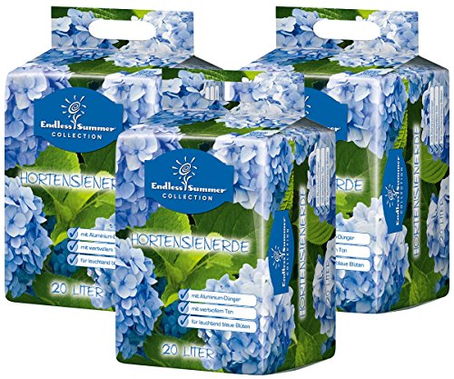 Floragard Endless Summer Hortensienerde blau 3x20 L • zum Pflanzen und Umtopfen • für Beet- und Kübelbepflanzung • für blaue Hortensien • mit Tongranulat • 60 L von Floragard