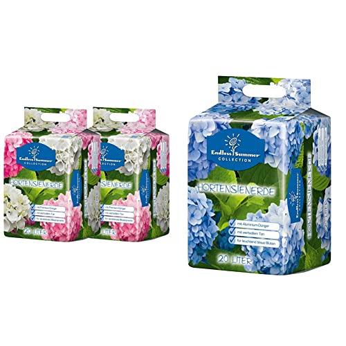 Floragard Endless Summer Hortensienerde rosa/weiß 2x20 L • zum Pflanzen und Umtopfen 40 L & Endless Summer Hortensienerde blau 20 L • zum Pflanzen und Umtopfen • für Beet- und Kübelbepflanzung von Floragard