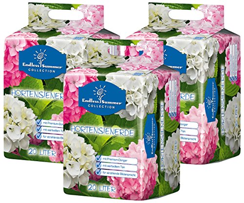 Floragard Endless Summer Hortensienerde rosa/weiß 3x20 L • zum Pflanzen und Umtopfen • für Beet- und Kübelbepflanzung • für weiße, rosa und pinke Hortensien • mit Tongranulat • 60 L von Floragard