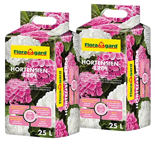 Floragard Hortensienerde roas/weiß 2x25 L - zum Pflanzen und Umtopfen - für Beet- und Kübelbepflanzung von Floragard