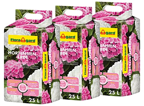 Floragard Hortensienerde roas/weiß 3x25 L - zum Pflanzen und Umtopfen - für Beet- und Kübelbepflanzung von Floragard