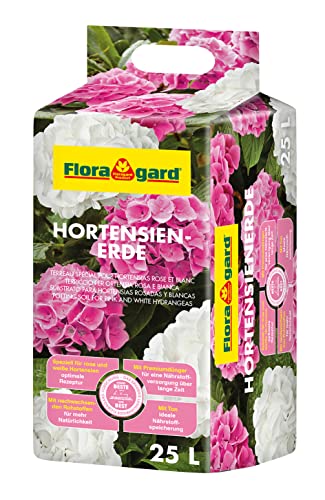 Floragard Hortensienerde rosa/weiß 25 L - zum Pflanzen und Umtopfen - für Beet- und Kübelbepflanzung - für rosa/weiß Hortensien - mit Tongranula von Floragard