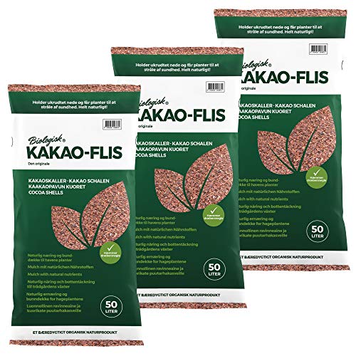 Floragard Kakaoschalen Mulch 3x50 L - zum Mulchen von Pflanzflächen, Gehölz- und Staudenbeeten - natürliche Inhaltsstoffe - unterdrückt Unkrautwuchs von Floragard