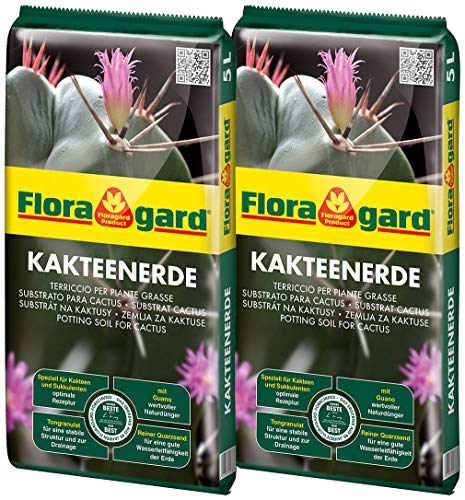 Floragard Kakteenerde 2x5L - für alle Kakteen und sukkulenten Pflanzen - schonend aufgedüngt - mit reinem Quarzsand von Floragard