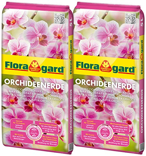 Floragard Orchideenerde 2x5L - für Phalaenopsis und andere Orchideenarten - mit Premium-Dünger und Pinienrinde von Floragard