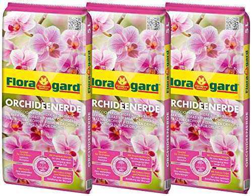 Floragard Orchideenerde 3x5L - für Phalaenopsis und andere Orchideenarten - mit Premium-Dünger und Pinienrinde von Floragard