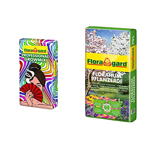 Floragard Professional Growmix 70 Liter – Topfsubstrat mit Perlite – mit Trichoderma für die natürliche Stärkung der Pflanze & Florahum Pflanzerde 70 L • Universalerde • für Blumenbeete, Stauden von Floragard