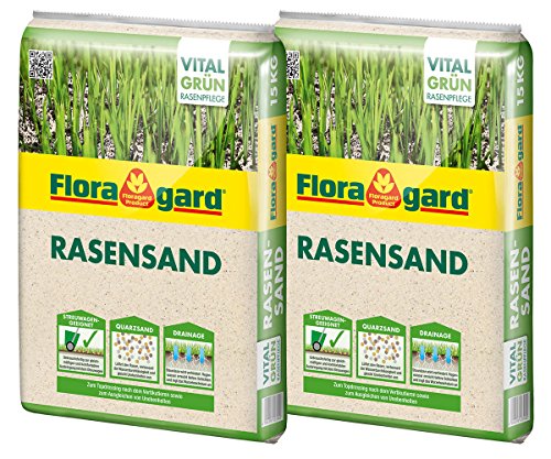 Floragard Rasen-Sand 2x15 kg für 20 m² • Rasenpflege • zum Lüften schwerer Böden • streuwagenfähig • zum Topdressing nach dem Vertikutieren • zum Ausgleichen von Unebenheiten von Floragard
