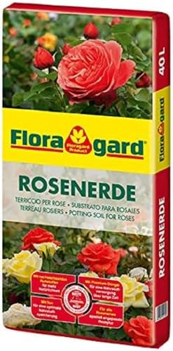 Floragard Rosenerde 40 Liter - torfreduzierte Spezialerde mit Ton für Rosen im Garten und im Kübel von Floragard