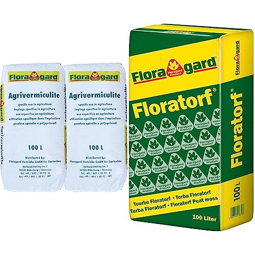 Floragard Vermiculite 2x100 L Brutsubstrat für Reptilien in Terrarien Abdeckmaterial im Kübel• 200 L & Floratorf 100 Liter - Reiner ungedüngter Weißtorf zur Bodenverbesserung von Floragard