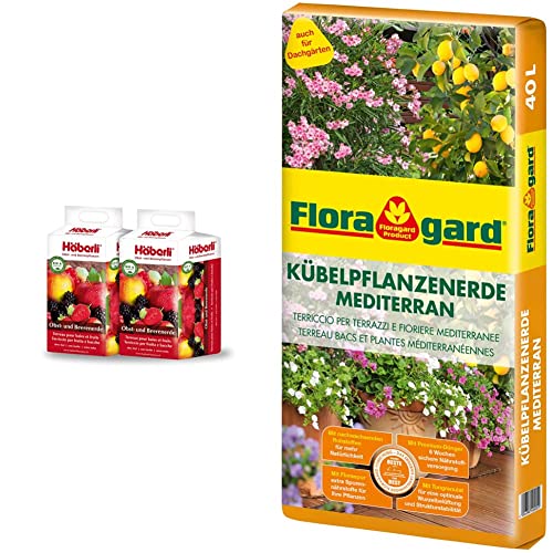 Floragard torffreie Obst- und Beerenerde 2 x 25L & Kübelpflanzenerde mediterran 40 L - Spezialerde für große Kübel, Zitruspflanzen, Oleander, Oliven - auch für Dachgärten von Floragard