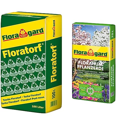 Floratorf 100 Liter - Reiner ungedüngter Weißtorf zur Bodenverbesserung oder als Einstreu für Kleintiere & Florahum Pflanzerde 70 L • Universalerde • für Blumenbeete von Floragard