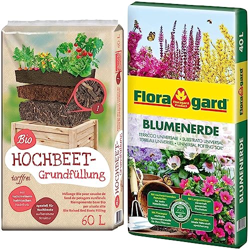 Universal Bio Hochbeet-Grundfüllung 60 Liter & Blumenerde, 40 Liter von Floragard