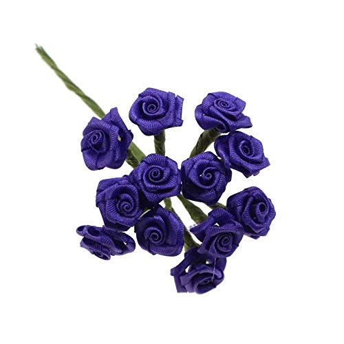 Floral-Direkt 12 Diorröschen 15mm mit Stiel 10cm Satinröschen 1 Bund Diorrosen Hochzeit Taufe, Farbe:lila von Floral-Direkt