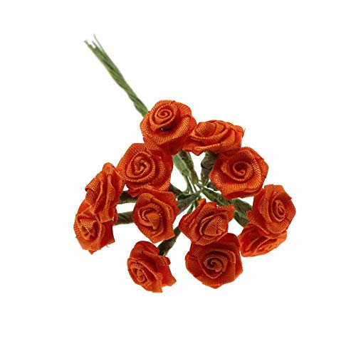 Floral-Direkt 12 Diorröschen 15mm mit Stiel 10cm Satinröschen 1 Bund Diorrosen Hochzeit Taufe, Farbe:orange von Floral-Direkt