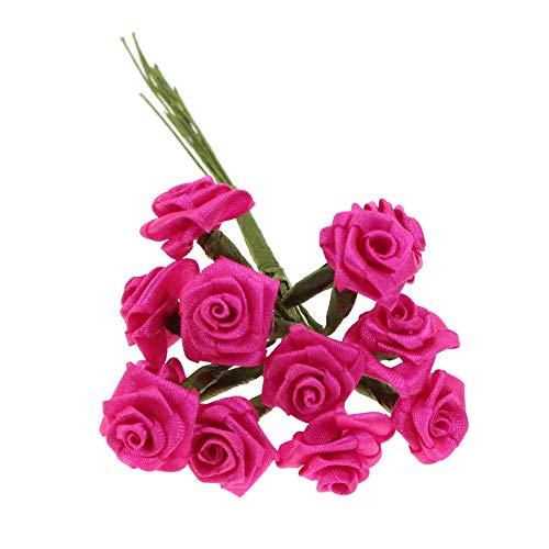 Floral-Direkt 12 Diorröschen 15mm mit Stiel 10cm Satinröschen 1 Bund Diorrosen Hochzeit Taufe, Farbe:pink von Floral-Direkt
