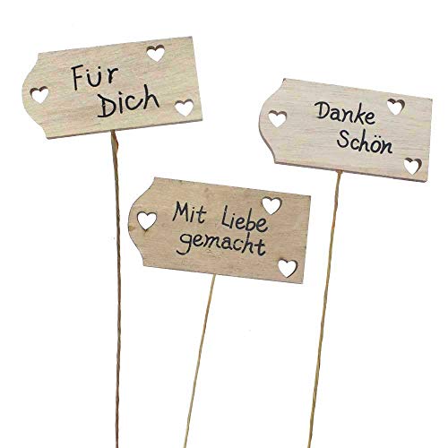 Floral-Direkt 12 Stecker Holz Schild L25cm Sprüche Für Dich mit Liebe gemacht Dankeschön DIY von Floral-Direkt