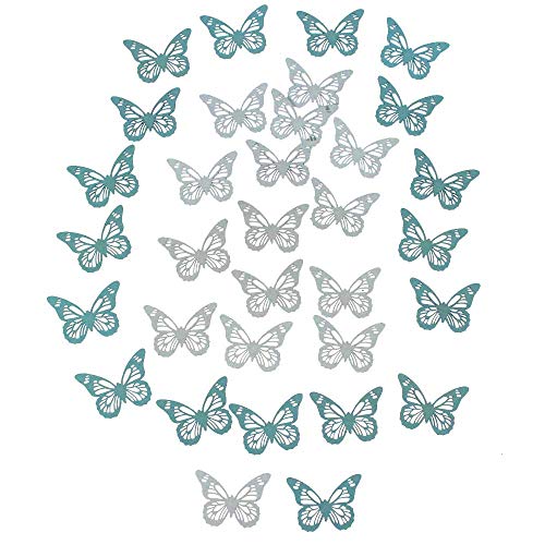 Floral-Direkt 36 Schmetterlinge Holz ca 5x3,5cm Streudeko Frühling Holzschmetterling Butterfly, Farbe:Aqua-Weiss von Floral-Direkt