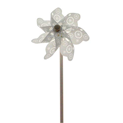 Floral-Direkt 4 Windräder Stecker weiß caØ16cm Lca46cm Holz Kunststoff Windmühle Stab Sommer von Floral-Direkt