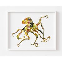 Gepresste Blume Oktopus Kunst, Geschenk, Blumen Wand Kunstdruck, Maritim Wandbild, Dekor, Küstendruck, Getrocknete Druck Gepresste Blume Oktopus Kunst, Geschenk, Blumen Wand Kunstdruck, Maritim Wandbild, Dekor, Küstendruck, Getrocknete Druck von FloralCollage
