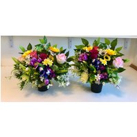 2 X Künstlicher Blumentopf Für Friedhof, Grab, Denkmal, Fensterbank, Lebendige Blumen. Flache Rückseite. Gewichtete Töpfe. Blumen Fest Eingeklebt von FloralPotsArtificial