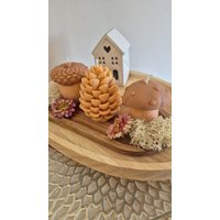 Herbst Deko Set Eichelkerze Pilzkerze Tannenzapfenkerze Mit Holzbrett Aus Akazienholz Winterliche Dekoration von FloraleKerzenideen
