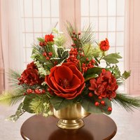 Rote Magnolie Und Hortensie Winterblumenschmuck Mit Beeren - Faux Holiday Blumenarrangement von FloralhomedecorShop