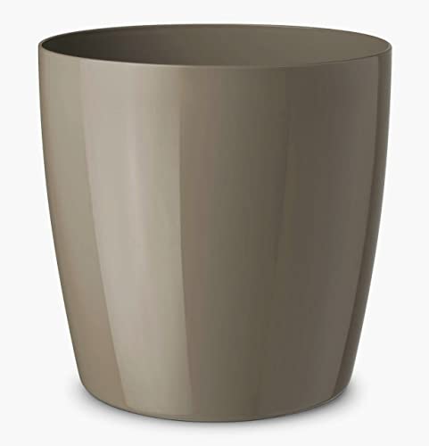 Floralo Teramo Übertopf 30cm Durchmesser x 29cm hoch taupe, glänzend, in den Boden eingelassene Rollen, hellbraun von Floralo e. K.